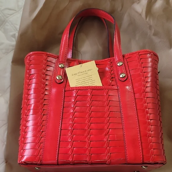 Patricia Nash Bright Coral Woven Leather Tote - Picture 10 of 12